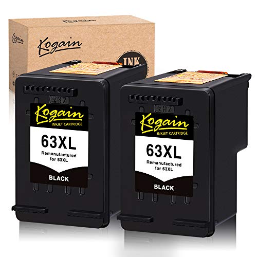 Kogain Remanufactured for HP 63 63XL Ink Cartridges (Newest Chip), High Yield Work with HP OfficeJet 3830 5220 5255 4650 3833, Envy 4520 4512 4516, DeskJet 1112 2132 3630 3634 Printer Combo (2 Black)