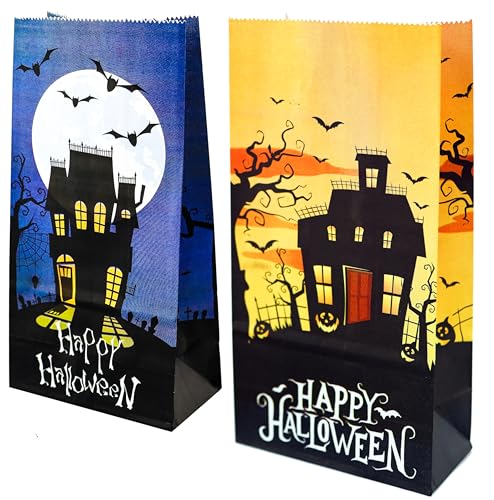Iconikal Halloween Treat Paper Bags, 40-Pack - 2 Spooky Designs - Ideal for Candy, Gifts, Baked Goods