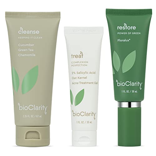 bioClarity 3-Step Acne Routine (Mini Size) for Oily or Acne-Prone Skin | 100% Clean, Vegan Ingredients for Clear & Glowing Skin