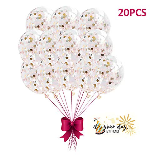 Suyisy 20 Pack Rose Gold Confetti Balloons 12" Party Balloons for Wedding Engagement Baby Shower Graduation Birthday Decorations Favors (Pink)