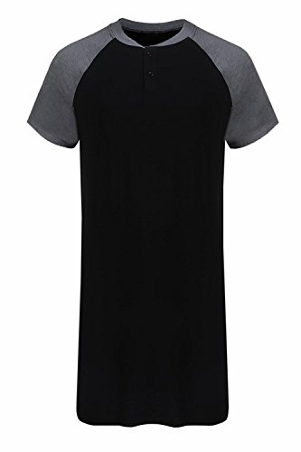 Runcati Mens Sleepshirt Short Sleeve Nightgown Raglan Long Night Shirts Henley Sleepwear Nightwear