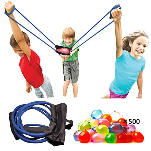 Upgraded Water Balloon Launcher 500 Yards, 3 Person Balloon Large Slingshot Trebuchet, Tshirt Slingshot Launcher, Water Cannons Yard Toys Outdoor Game for Kids Adults. ( 500 Balloons Included )