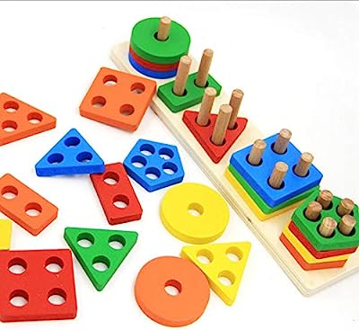 Book Cover Revanak Wooden Educational Preschool Toddler Toys for 1 2 3 4 5 Year Old Boys Girls Shape Color Recognition Geometric Board Blocks Stack Sort Chunky Puzzles Kids Children Baby Non-Toxic Toy
