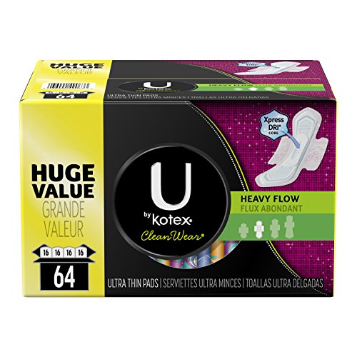 Book Cover U by Kotex CleanWear Ultra Thin Pads with Wings, Heavy Flow, Unscented, 64 Count