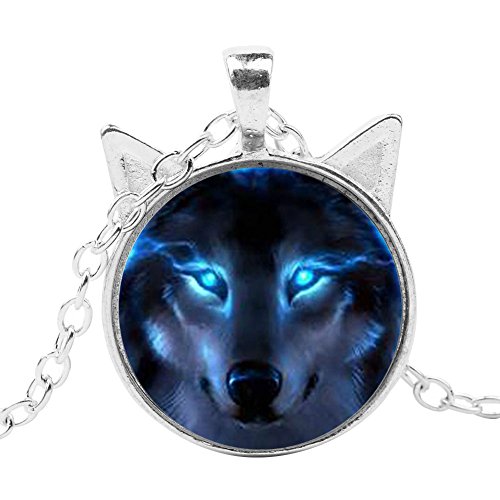 Wintefei Unisex Jewelry Retro Wolf Head Pendant Cabochon Long Chain Sweater Necklace