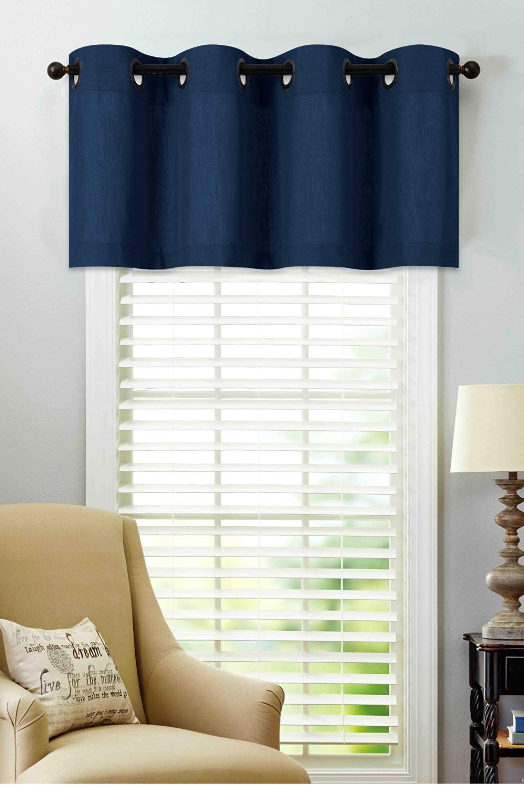 Book Cover Regal Home Collections Luxurious Oversized Grommet Top Window Valance, Assorted Colors, (Navy)