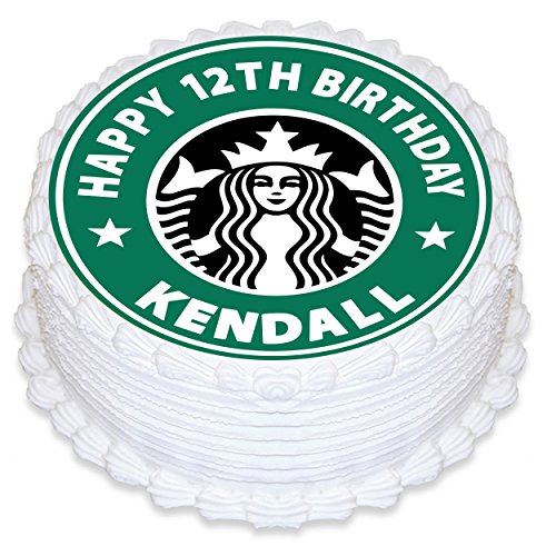 Starbucks Cake Topper Personalized Birthday 8" Round Circle Decoration Party Birthday Sugar Frosting Transfer Fondant Image ~ Best Quality Edible Image for Cake