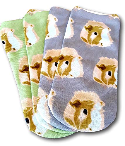 Two Pairs of Guinea Pig Face Ankle Socks by Piggies Choice