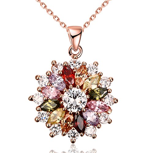 LOVAV 18K Rose Gold Plated Colorized Zircon Laminated Flower Pendant Necklace for Women's Jewelry.