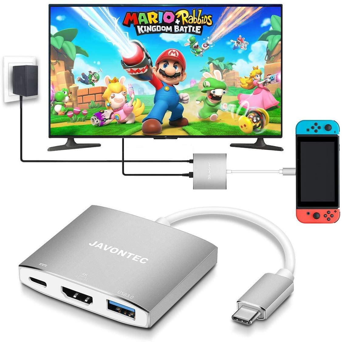 Book Cover USB C to HDMI Hub Dock for Nintendo Switch, JAVONTEC USB Type C HDMI Adapter Converter with 4K HDMI, USB 3.0, Power Delivery Compatible with, HP Spectre, Samsung S8/S9, Silver
