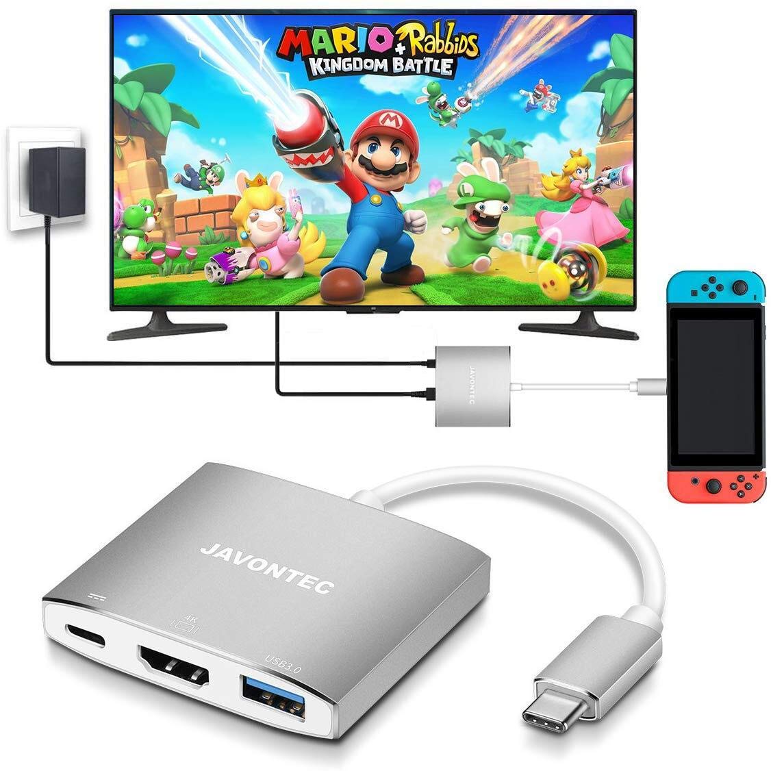 USB C to HDMI Hub Dock for Nintendo Switch, JAVONTEC USB Type C HDMI Adapter Converter with 4K HDMI, USB 3.0, Power Delivery Compatible with, HP Spectre, Samsung S8/S9, Silver
