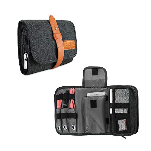 ProCase Travel Gadgets Organizer Bag, Universal Electronic Accessories Cable Roll-Up Pouch Portable Gear Storage Carrying Cover for Cords SD Memory Cards Earphone Hard Drive –Black