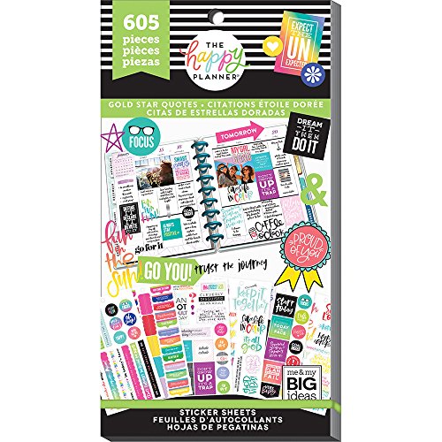 Book Cover me & my BIG ideas Sticker Value Pack for Classic Planner - The Happy Planner Scrapbooking Supplies - Gold Star Quotes Theme - Multi-Color & Gold Foil - Projects & Albums - 30 Sheets, 605 Stickers