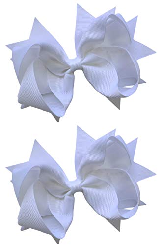 Hair Bow Set for Girls (2) 4.5 Inch Grosgrain Ribbon Hair Bows by Funny Girl Designs