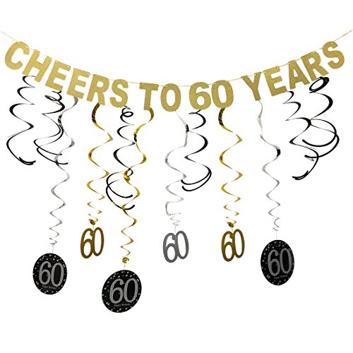 60th Birthday Decorations for Men Cheers to 60 Years Banner Swirls Kit for Women 60th Birthday Party Decorations