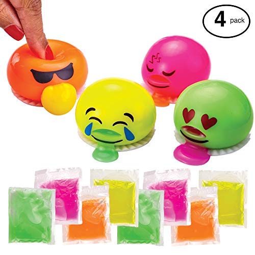 ChefSlime Emoji Slime Spitting Putty Squeezer | Soft & Squishy Stress Relief Party Favor | Trick Toy - Pack of 4 Emoji Slimes for Kids and Adults