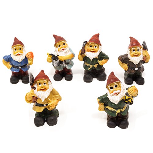 Harbor 55 Miniature Fairy Garden Gnomes, Set of 6, Only 1.5 Inches Tall