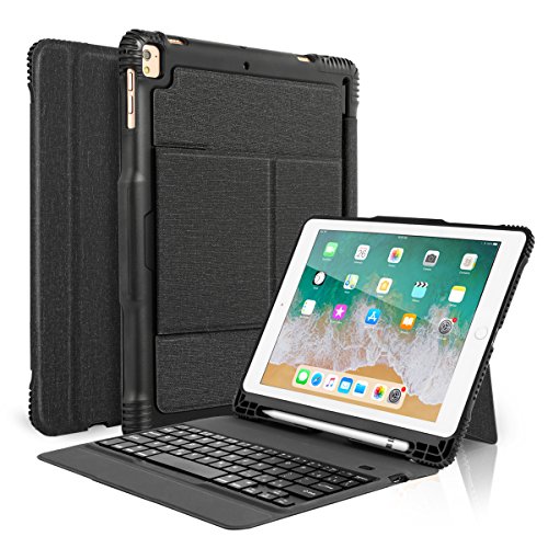 Coastacloud iPad 9.7 Keyboard Case with Pencil Holder for iPad 2018 6th Gen iPad 2017 5th Gen iPad Pro 9.7 iPad Air 2 Air 1, Detachable Bluetooth Keyboard with Shockproof Rugged Protective Case