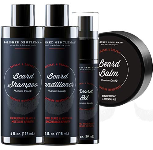 Beard Growth Shampoo Grooming Kit for Men - with Beard Wash and Conditioner - Best Beard Softener Set, Beard Balm, Beard Oil, Rapid Beard and Hair Growth (4oz)