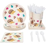 Disposable Dinnerware Set - Serves 24 - Hedgehog Print Party Supplies for Kids Birthdays, Baby Showers - Includes Plastic Knives, Spoons, Forks, Paper Plates, Napkins, Cups