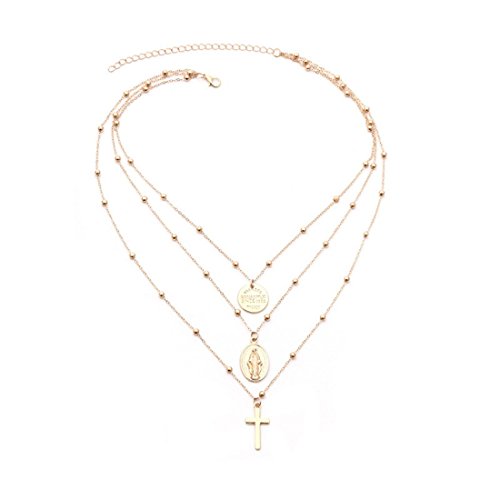 Loweryeah Gold Necklace Decorated Madonna Crucifix (Gold)