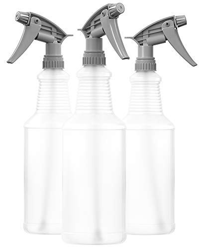 Bar5F Empty Plastic Spray Bottle 32 ounce | Professional Heavy Duty; Chemical Resistant; Fully Adjustable Sprayer | Gray T-Series (Pack of 3)