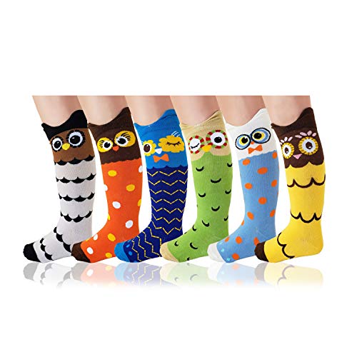 Deer Mum Kids Boys Girls Cute Owl Pattern Cotton Knee High Long Socks(3-12Y)