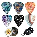 Guitar Picks - Cheliz 12 Medium Gauge Celluloid Guitar Picks In a Box W/Picks Holder. Unique Guitar Gift For Bass, Electric & Acoustic Guitars (Flower Stone)