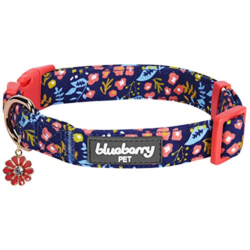 Blueberry Pet Spring Scent Inspired Mystery Garden Dog Collar in Navy Blue, Small, Neck 30cm-40cm, Adjustable Collars for Dogs