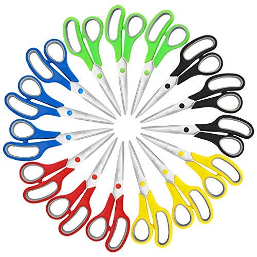 Book Cover Scissors, VERONES 8 Inch Soft Comfort-Grip Handles & Stainless Steel Sharp Blades Perfect for Cutting Paper, Fabric Photos, More, 15-Pack