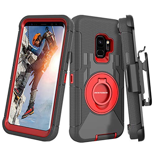 Galaxy S9 Case, Samsung Galaxy S9 Case, BENTOBEN Shockproof Heavy Duty Kickstand Swivel Belt Clip Hybrid Full Body Rugged Holster Protective Phone Case Cover for Samsung Galaxy S9 (SM-G960U),Black/Red