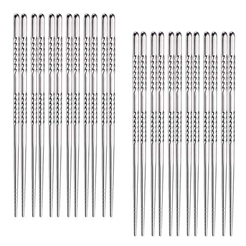Hiware 12-Pairs Reusable Metal Chopsticks - Stainless Steel Spiral Chopstick Set, Dishwasher Safe, 9 Inch