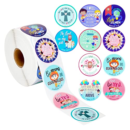 1000 Pieces Christian Stickers, Bible Verse Stickers for Kids, Easter, School, Religious Sticker Roll, 10 Designs, James 1:17, Psalm 104:33, Ephesians 4:32 (1.5 in)