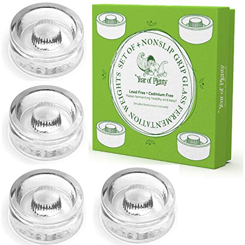 Year of Plenty Fermentation Weights - NonSlip Grip Handle - for Fermenting Sauerkraut, Pickles, Kimchi in Wide Mouth Mason Jars - Lead/Cadmium Free - (Set of 4)