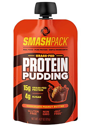 SmashPack Chocolate Peanut Butter Protein Pudding Pouch 12 Pack | 15g Grass-Fed Protein, 4g Sugar | Keto Friendly, Gluten Free, Soy Free, Non-GMO, Low Carb Snack | BPA Free Packaging | 4 oz Pouches