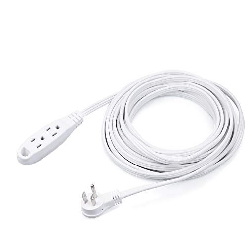 ClearMax 3 Prong Extension Cord, 3 Power Cable Outlet, Heavy Duty Power Strip, Angled Flat Plug Electric Cord, Multiple Outlets Indoor Electrical Extension Cords, 25 Feet, White