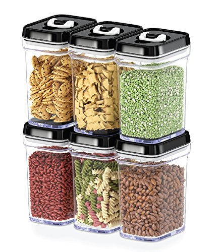 DWÃ‹LLZA KITCHEN Airtight Food Storage Containers with Lids Airtight â€“ 6 Piece Set/All Same Size - Air Tight Snacks Pantry & Kitchen Container - Clear Plastic BPA-Free - Keeps Food Fresh & Dry