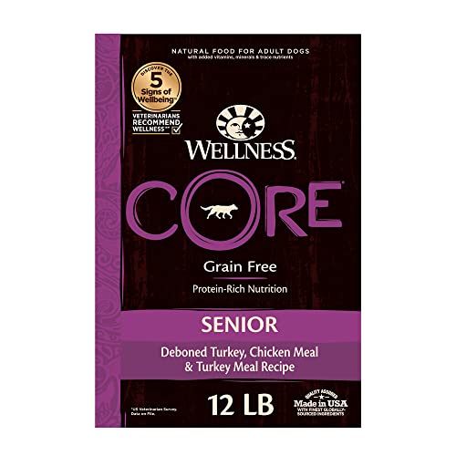 Wellness CORE Grain-Free Senior Dry Dog Food, Made in USA with Natural Ingredients, No Meat by-Product, Fillers, Artificial Flavors, or Preservatives (12-Pound Bag, Turkey)