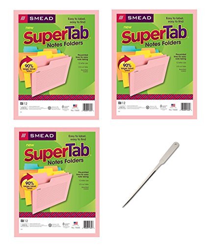 Smead SuperTab Notes Folder, Oversized 1/3-Cut Tab, Letter Size, Assorted Colors, 12 per Pack, 3 Pack, 36 Folders Total (11650) - Bundle Includes a Letter Opener