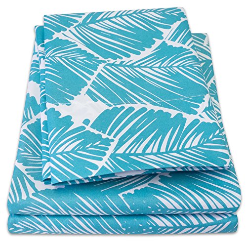 Book Cover 1500 Supreme Collection Extra Soft Tropical Leaf Teal Pattern Sheet Set, Queen - Luxury Bed Sheets Set with Deep Pocket Wrinkle Free Bedding, Trending Printed Pattern, Queen Size