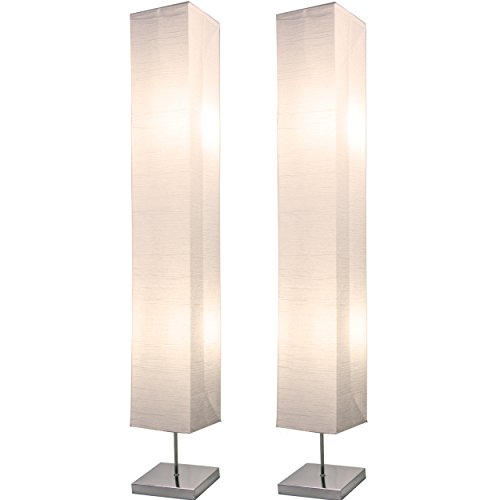 Floor Lamp Set By Light Accents - Honors Standing Lamps - Japanese Style Standing 50 Inches Tall Chrome with White Paper Shade (Set of 2)