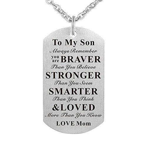 To My Son Kids Child Always Remember You are Braver than You Believe Birthday Gift Jewelry Dog Tag Keychain Pendant Necklace From Mom Mother