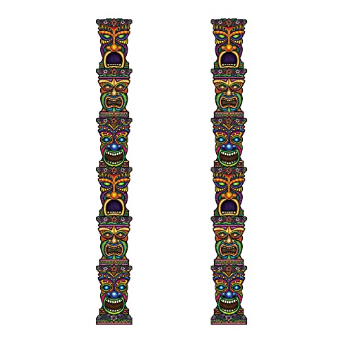 Beistle 2 Piece Durable Cardstock Paper Jointed Tiki Totem Pole Cut Outs Luau Party Wall Decorations, 7', Multicolored