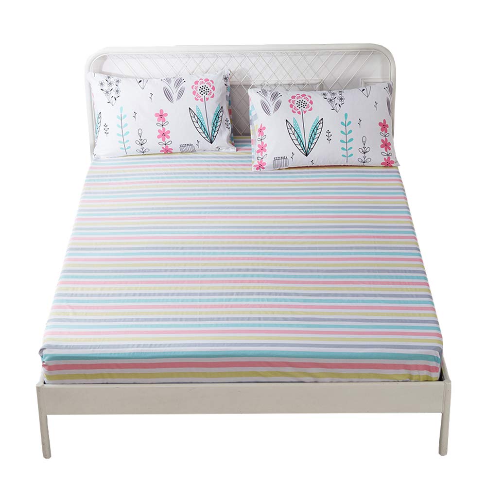 100% Soft Cotton Fitted Sheet Queen Size Deep Pocket Colorful Striped Wrinkle Free,1 Piece Cooling Bed Sheet Comfortable Kids Bedding Collection Queen Bed Sheet,Rainbow Sheet Queen Queen 04# Rainbow
