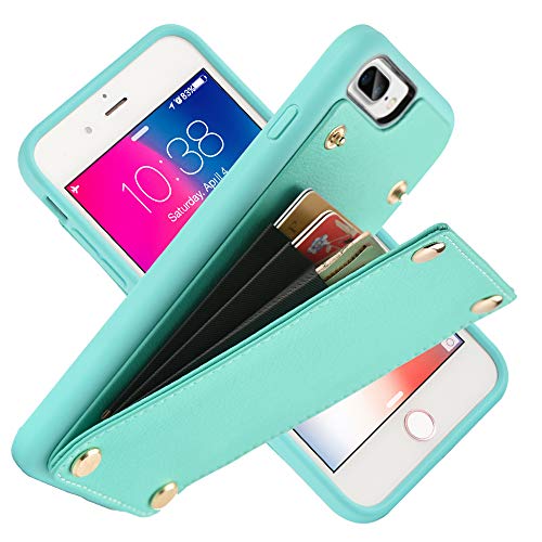 LAMEEKU iPhone 7 Plus/ 8 Plus Wallet Case, iPhone 7 Plus Card Holder Leather Case with Credit Card Slot Case, Protective Phone TPU Bumper Cover for Apple iPhone 7 Plus/ 8 Plus 5.5" Mint Green