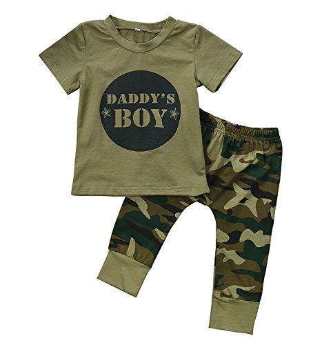 Book Cover 2 Styles Daddyâ€™s Baby Boy Girl Camouflage Short Sleeve T-Shirt Tops+Green Long Pants Outfit Casual Outfit