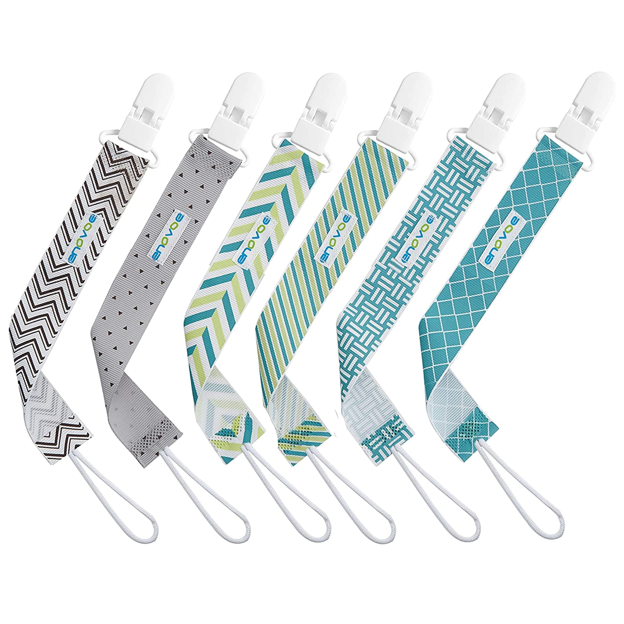 Pacifier Clip by Enovoe - 6 Pack of Pacifier Clips - Stylish Teething Ring Pacifier Holder Clip for Baby Boys and Girls - Multicolor - binkie Clip Baby Pacifier multicolored