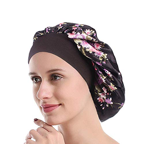 Womens Sleep Night Cap Wide Band Satin Bonnet for Hair Beauty,Hair Care Cap,Chemo Beanie,Curly Springy Hair