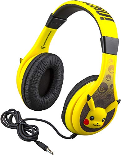 Book Cover Pokemon Pikachu Kids Headphones, Adjustable Headband, Stereo Sound, 3.5Mm Jack, Wired Headphones for Kids, Tangle-Free, Volume Control, Childrens Headphones Over Ear for School Home, Travel