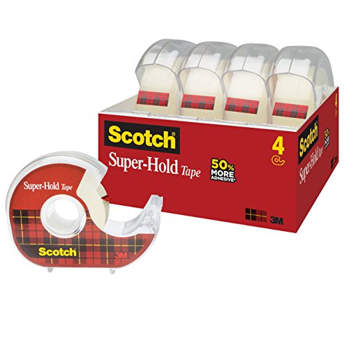 Scotch Brand Super-Hold Tape, Strong and Durable, Glossy Finish, Engineered for Sealing, 3/4 x 650 inches, 4 Dispensered Rolls (4198)